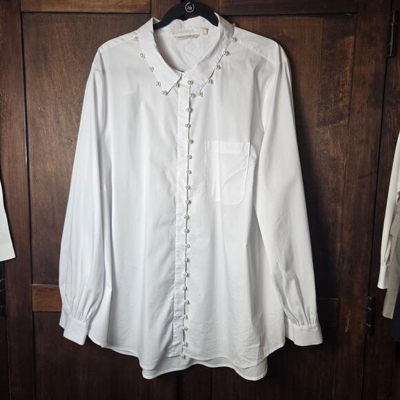 Soft Surroundings Tops - Soft Surroundings Shirt Womens 3X White Pearl Beaded Button Up Tunic Long Sleeve